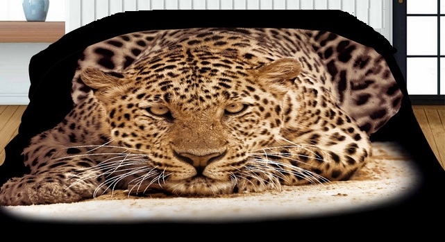 Narzuta dwustronna czarna na łóżko z gepardem