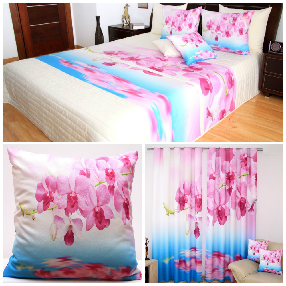 Dekoracyjne komplety sypialniane koloru różowo niebieskiego w kwiaty