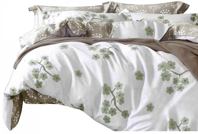 160x200 stylowa pościel w kolorze białym do sypialni w zielone kwiaty