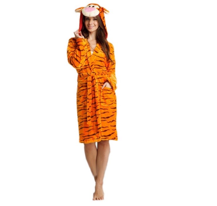 Nowoczesny pomarańczowy szlafrok damski przyjemny w dotyku tygrysek