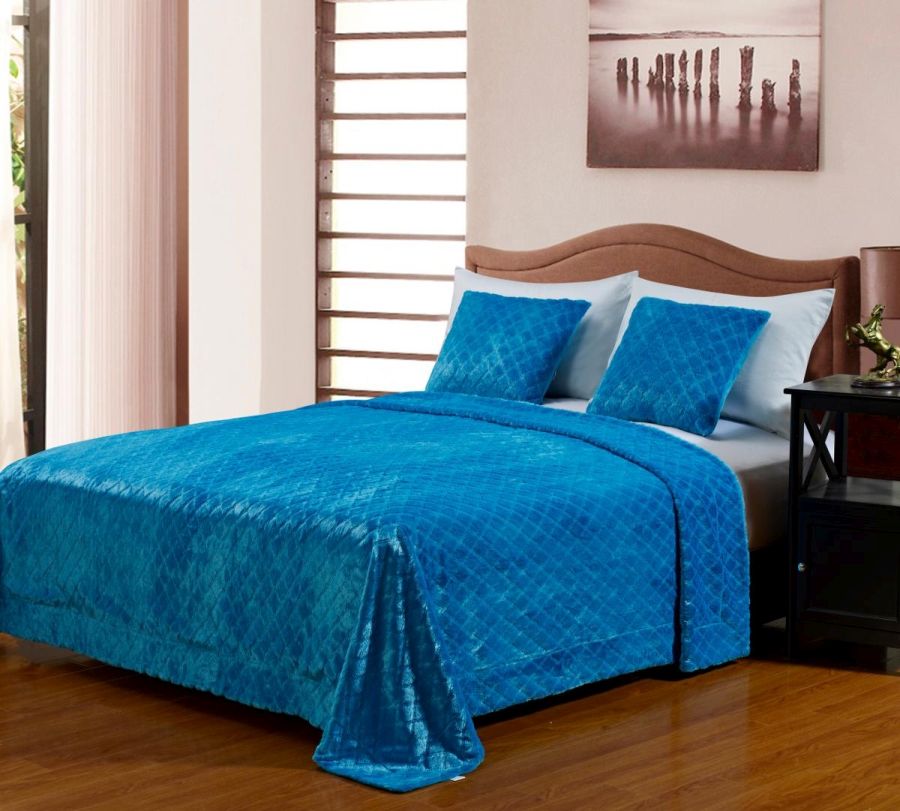 Modne dwuwarstwowe tłoczone narzuty na łóżko w kolorze turkusowym 220x240