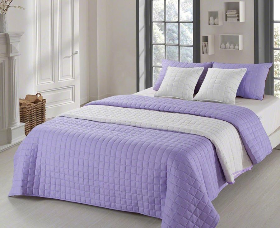 Elegancka fioletowa dwustronna pikowana narzuta młodzieżowa na łóżko