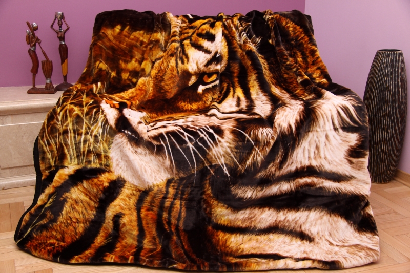 3D brązowy koc dekoracyjny z tygrysem 160x210