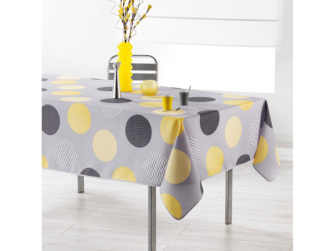 Szaro żółty ozdobny obrus na stół do salonu 150x240