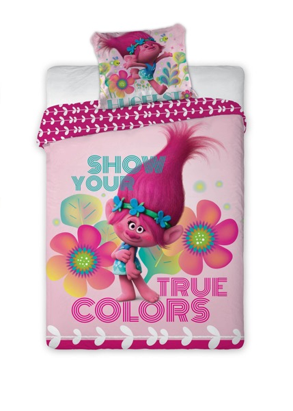 Różowa bawełniana pościel dla dziewczynki z trollem