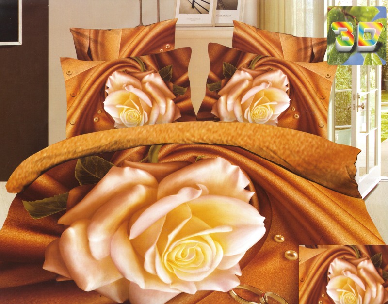Modna miodowa pościel 3D do pokoju w kremowe róże