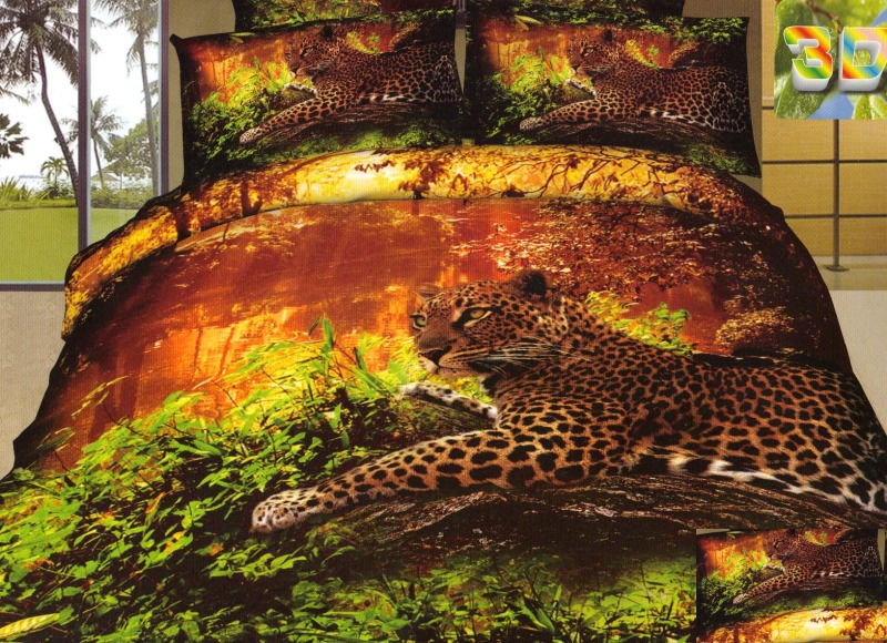 Posciel 3D na łóżko w kolorze pomarańczowym z gepardem