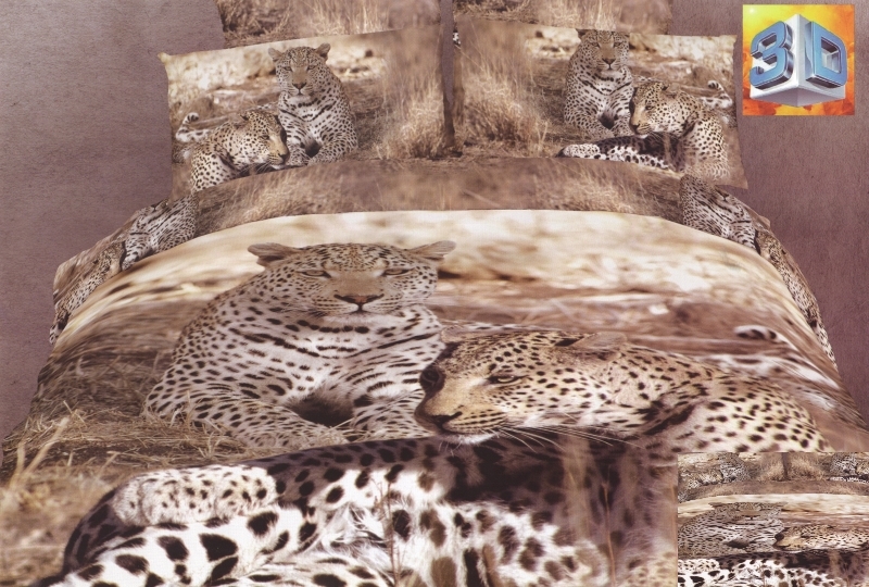 Gepardy na łące trójwymiarowa pościel koloru beżowego