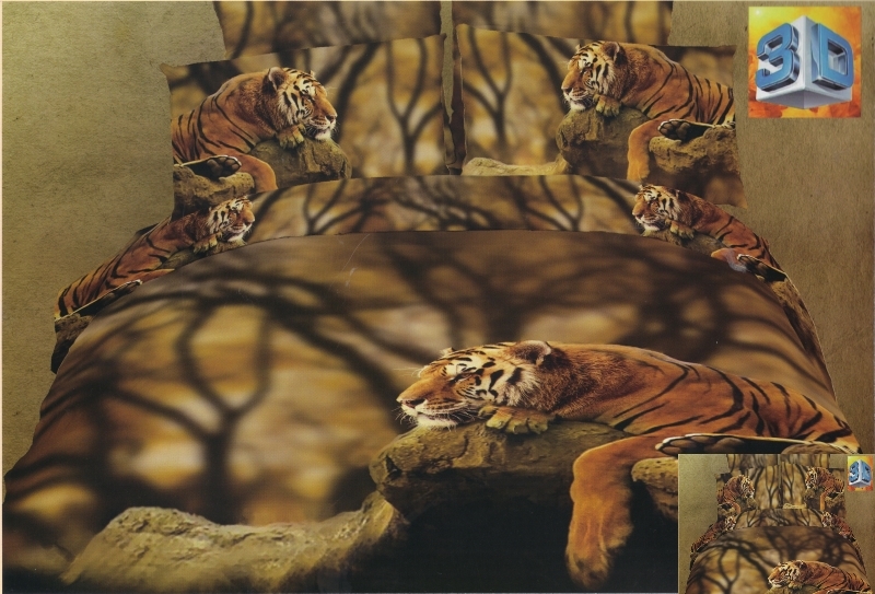 Śpiący tygrys na kamieniu pościel bawełniana beżowa