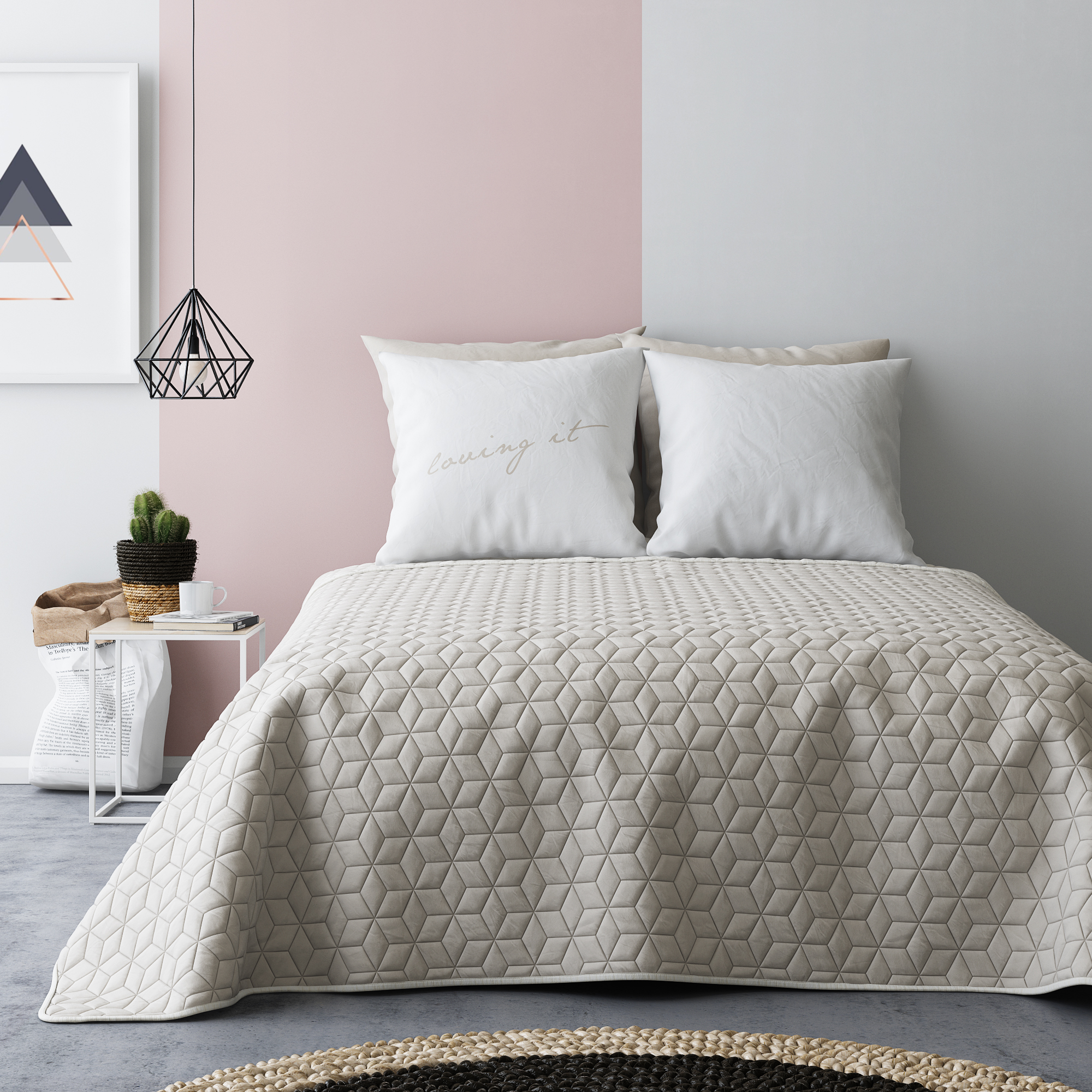Pikowana narzuta na łóżko dwustronna w kolorze beżowo kremowym 200 x 220 cm