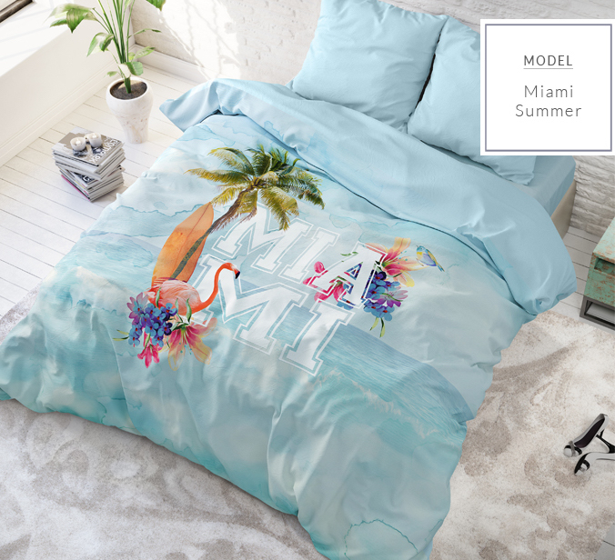 Śliczna błękitna bawełniana pościel na łóżko do sypialni z flamingiem 200 x 220 