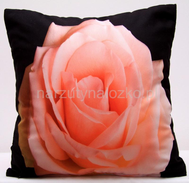 Czarne poszewki na poduszki z różową różą