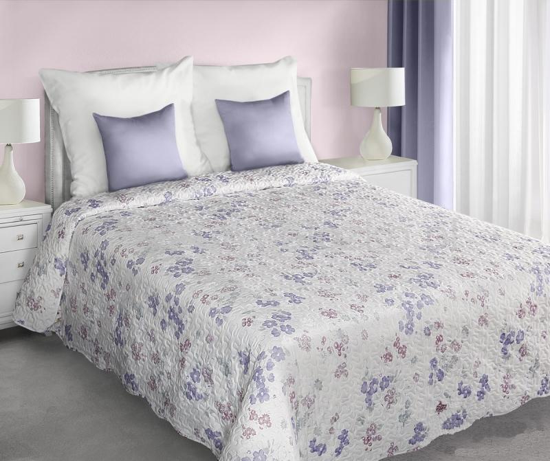 Fioletowe kwiaty kremowe dwustronne narzuty na łóżko