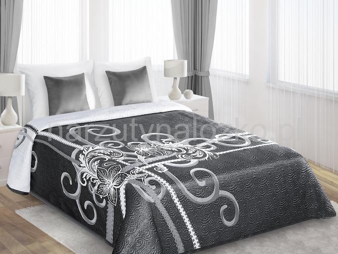 Dwustronne stalowe narzuty i kapy na łóżko z białym kwiatem