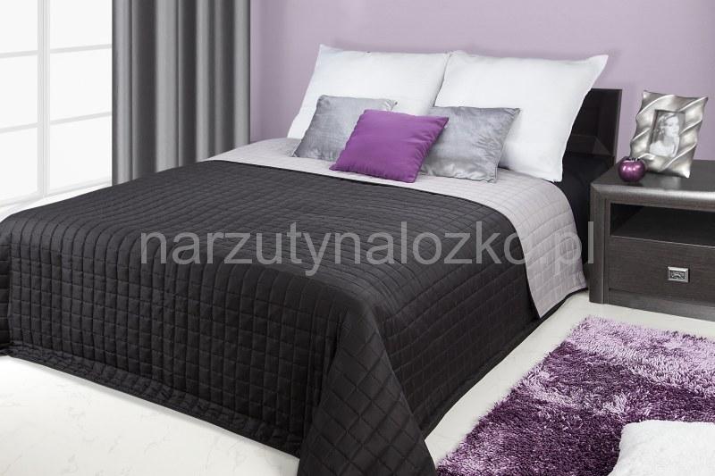 Narzuty i kapy dwustronne na łóżko w kolorze czarno stalowym 
