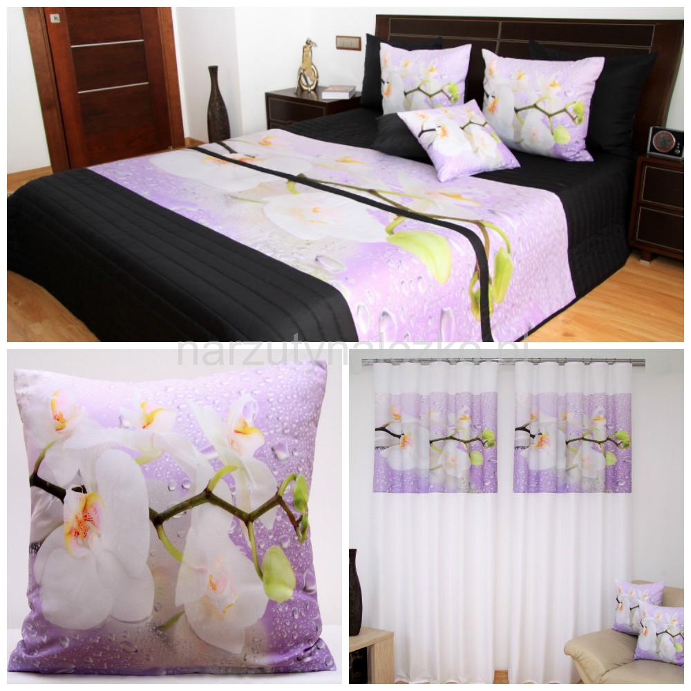 Fioletowe komplety dekoracyjne do sypialni w orchidee