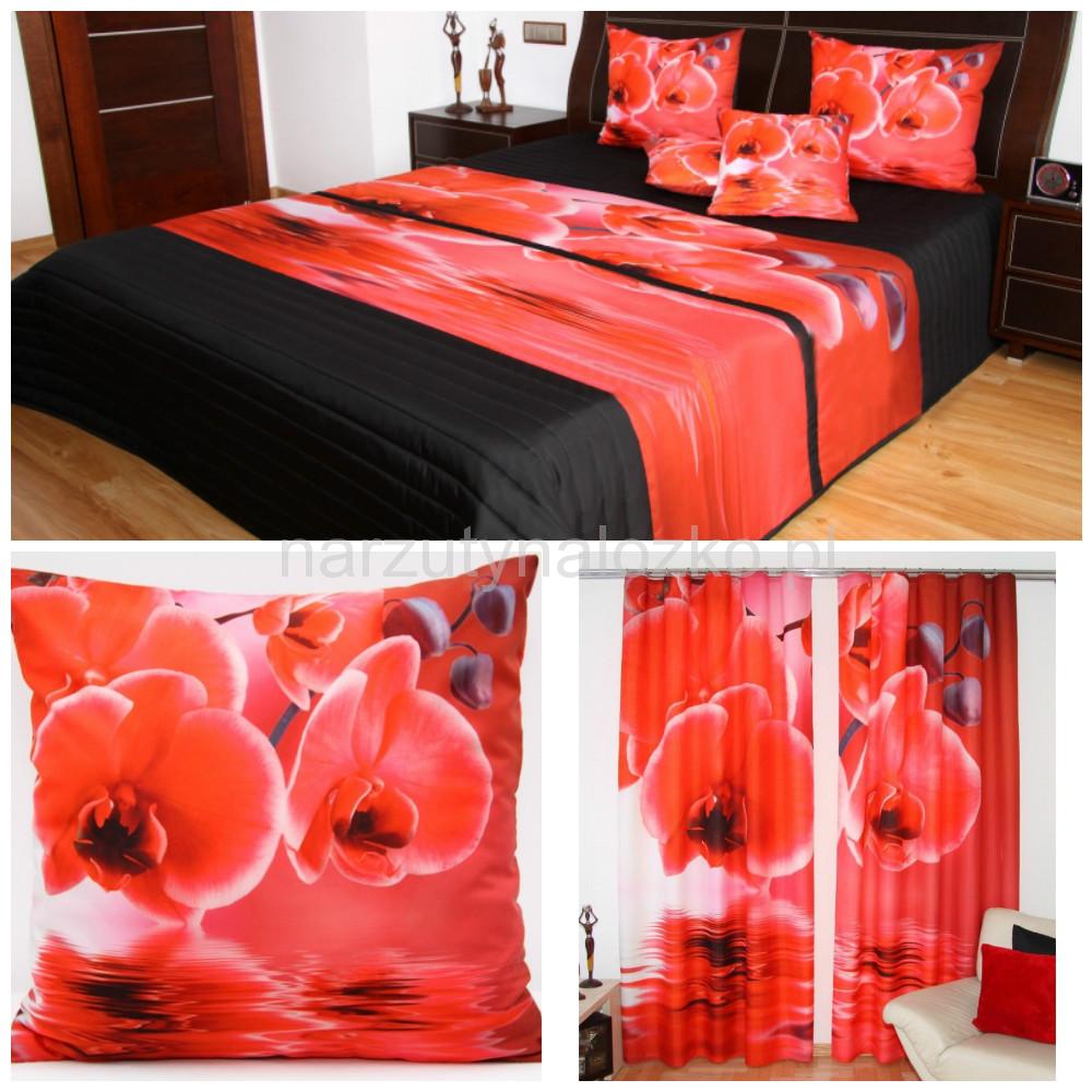 Czerwone komplety dekoracyjne do sypialni w kwiaty