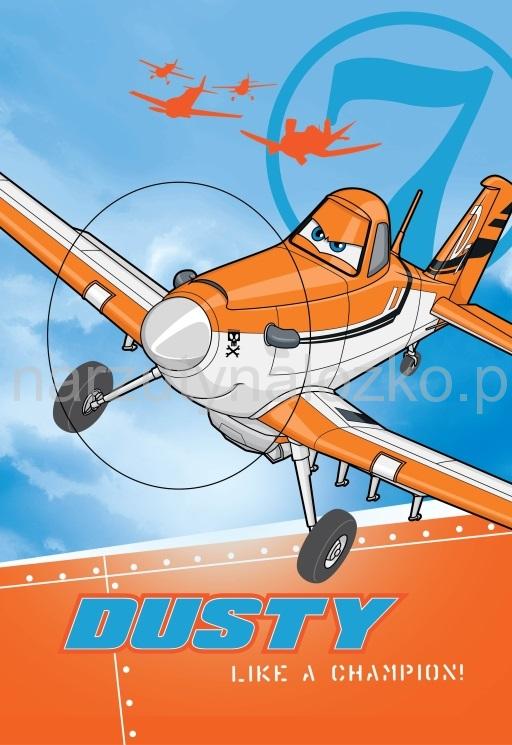 Niebieski ręcznik dziecięcy z pomarańczowym samolotem