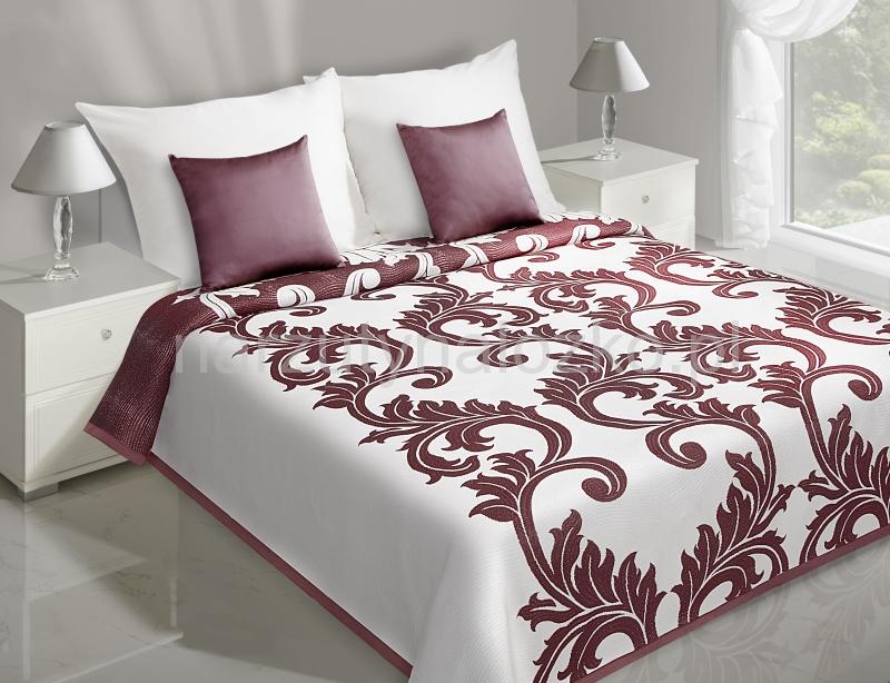 Narzuta w kolorze kremowym dwustronna na łóżko z bordowym ornamentem