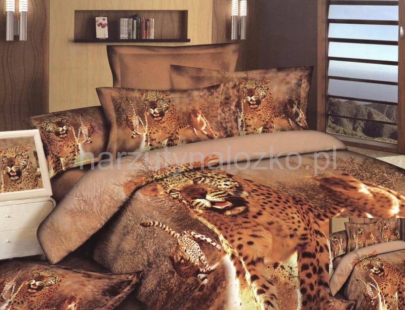 Beżowa pościel 3D do sypialni z tygrysem