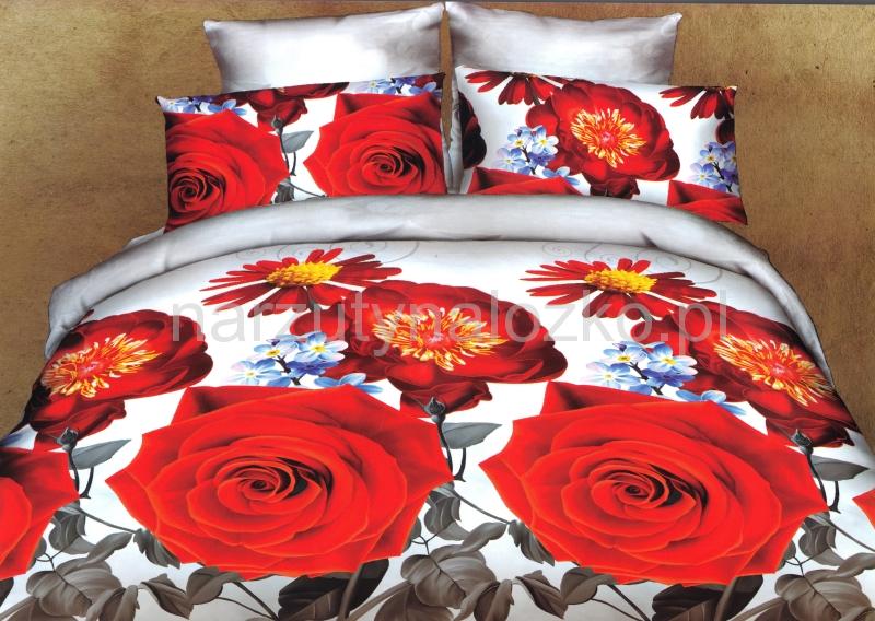 Czerwone róże pościel do sypialni w kolorze szarym