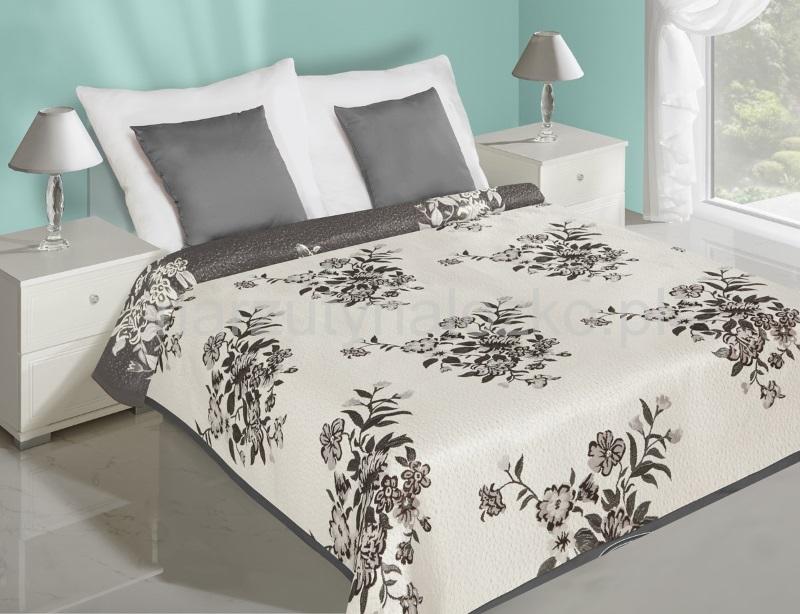 Białe modne narzuty dwustronne na łóżko z motywem kwiatowym