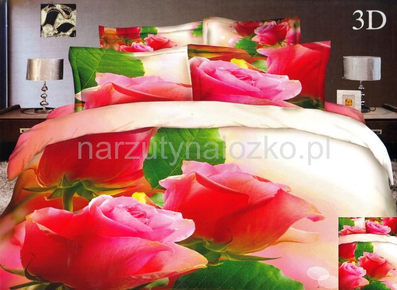 Różowe róże pościel 3D w kolorze kremowym