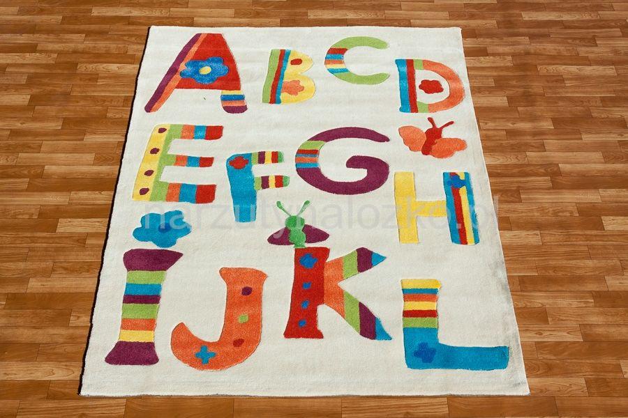 Nowoczesny dywan dziecięcy biały z alfabetem