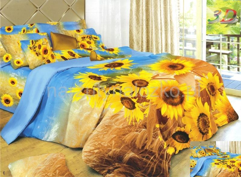 Elegancka niebieska pościel do sypialni w słoneczniki