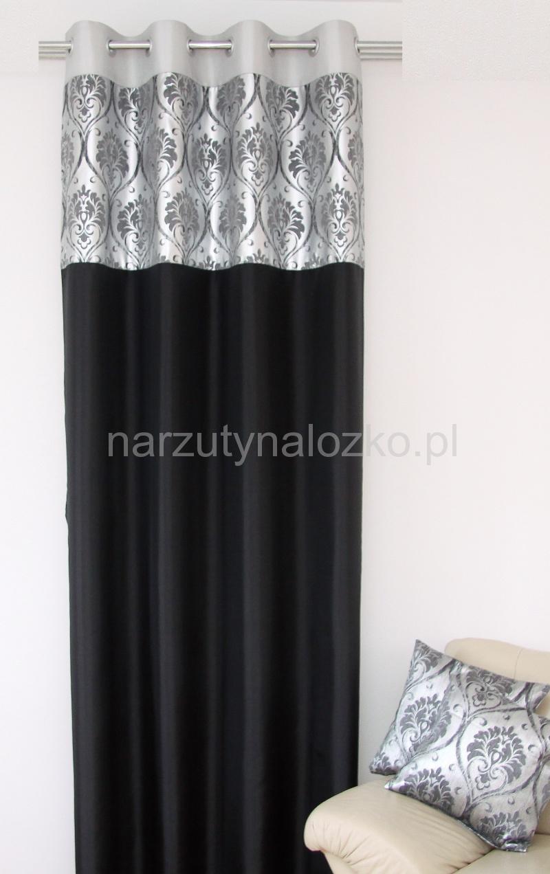 Czarne luksusowe zasłony ze srebnym ornamentem