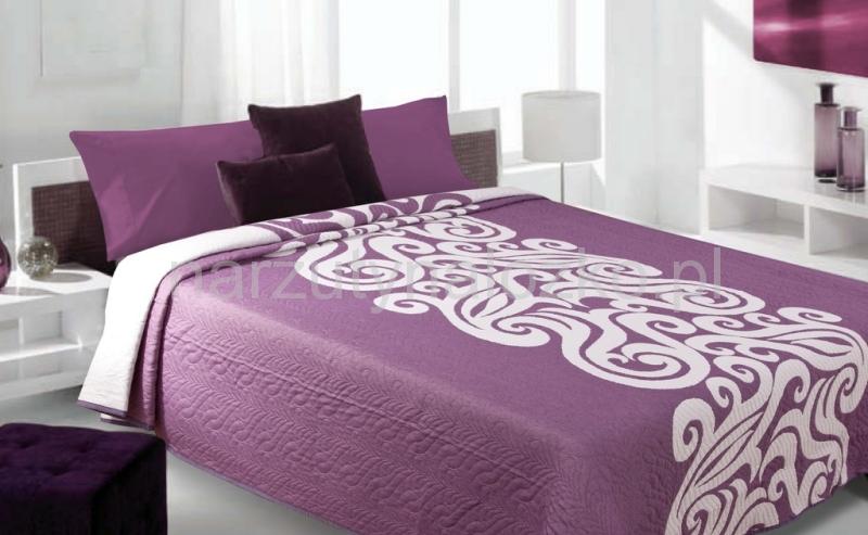 Narzuta na łóżko w kolorze fioletowym z kremowym ornamentem