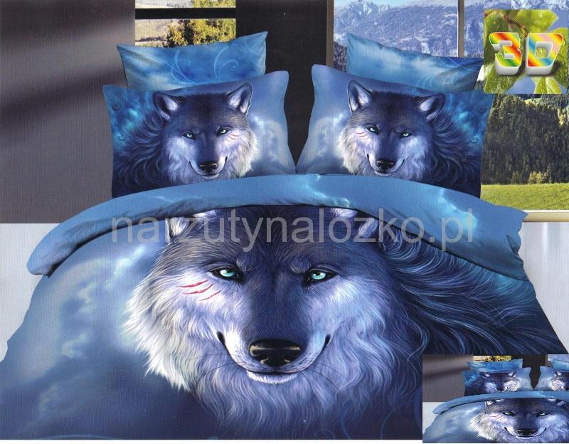 Pościel bawełniana w kolorze niebieskim z wilkiem