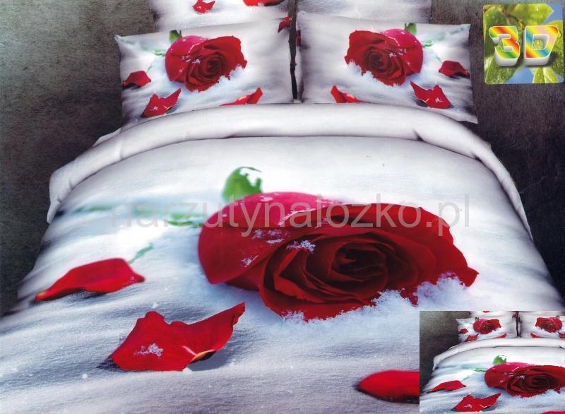 Realistyczna pościel w kolorze białym z czerwoną różą