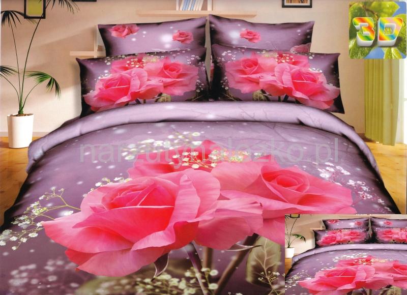 Fioletowa pościel bawełniana z różowymi różami 