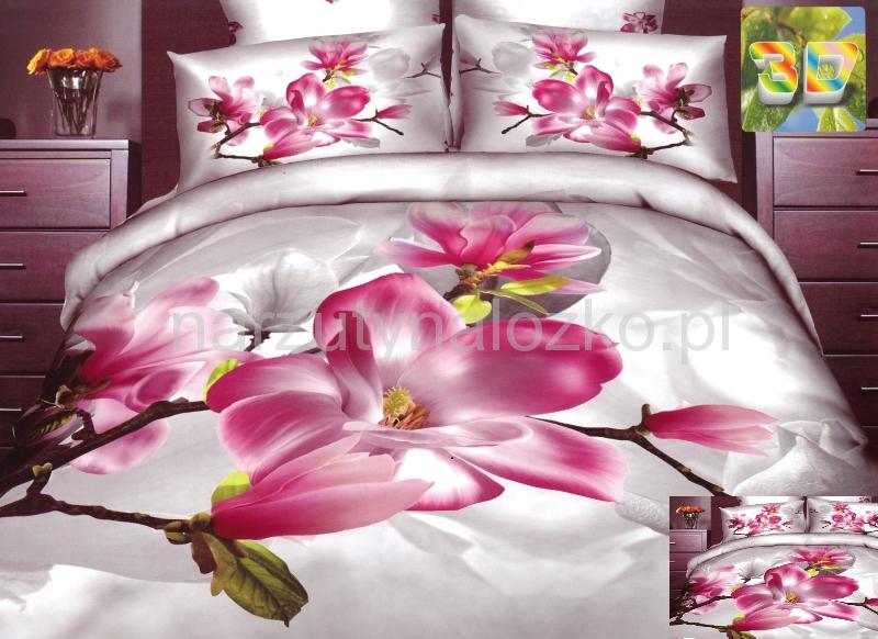 Realistyczna pościel w kolorze szarym z różową orchideą