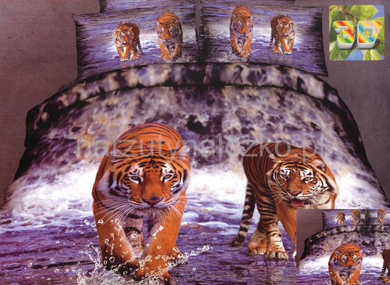 Fioletowa pościel bawełniana z tygrysami