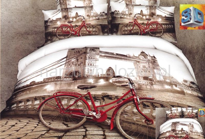 Pościel beżowa z motywem miasta Paryż i czerwonym rowerem