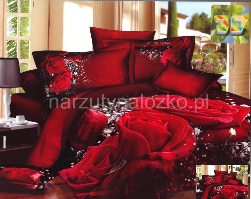 Pościel satyna bawełniana w kolorze bordowym na łóżko w czerwone róże