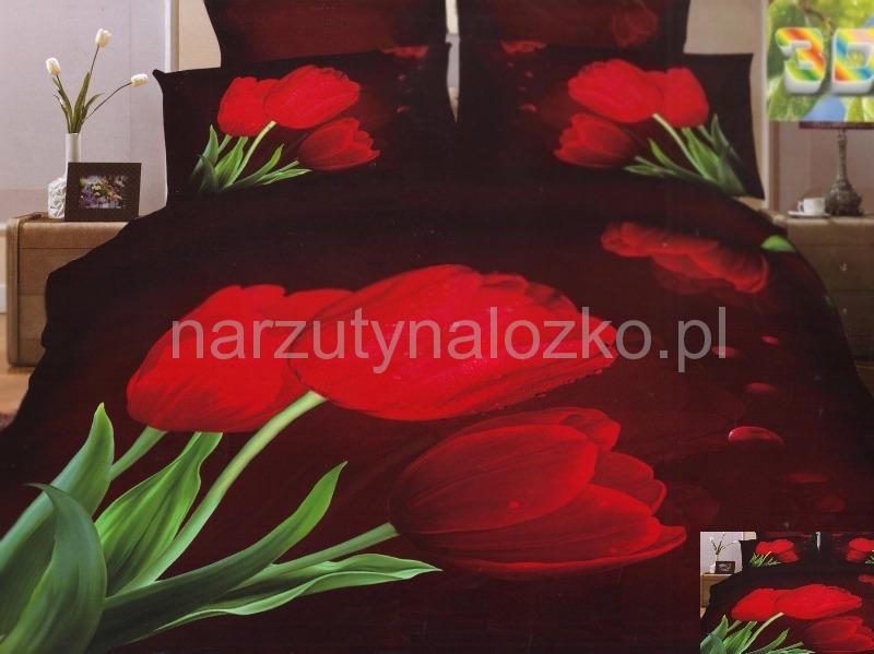 Pościel satyna bawełniana bordowa na łóżko w czerwone tulipany