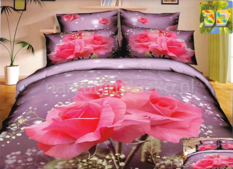 Bawełniana pościel w kolorze fioletowym w różowe róże