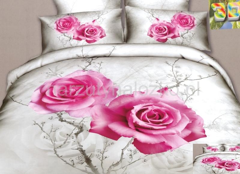 Pościel 3D na łóżko szara w różowe róże
