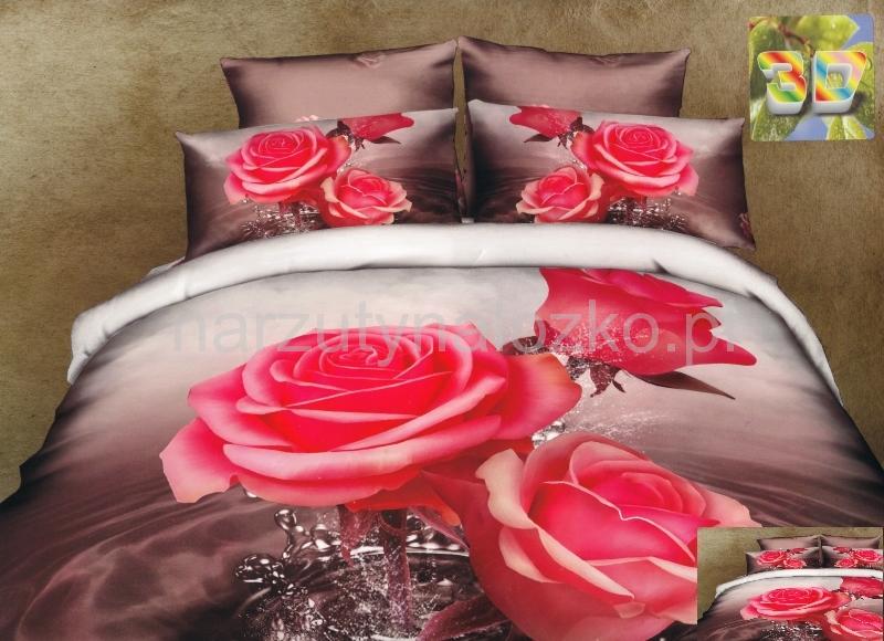 Elegancka beżowa pościel do sypialni w różowe róże