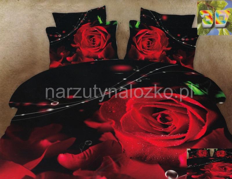 Pościel satyna bawełniana na łóżko koloru czarnego w czerwone róże