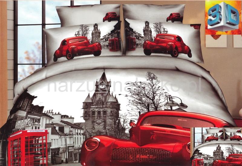 Big Ben czerwone auto modna szara pościel 3D