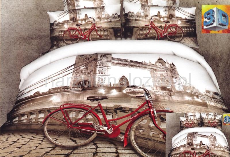 Miasto Paryż beżowa pościel bawełniana z czerwonym rowerem