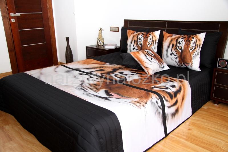 Elegancka 3D narzuta na łóżko w kolorze czarnym z tygrysem