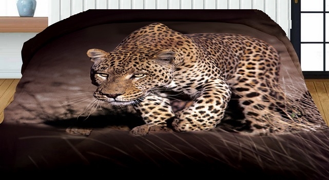 3D narzuta dwustronna do sypialni w kolorze brązowym ze skaradjącym się gepardem