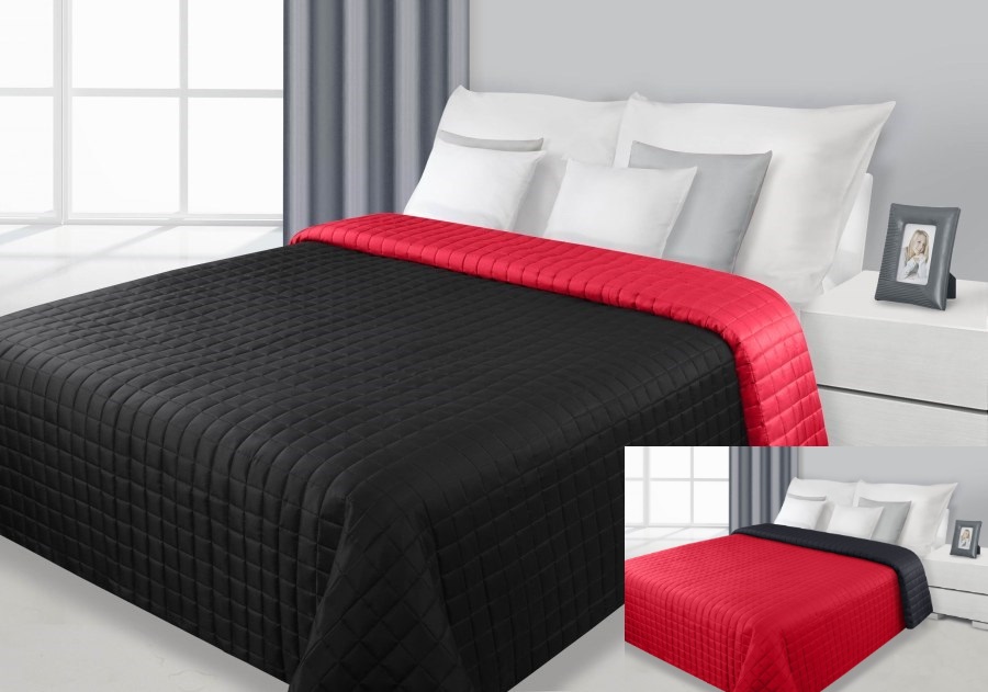 Narzuty i kapy dwustronne czarno czerwone na łóżko