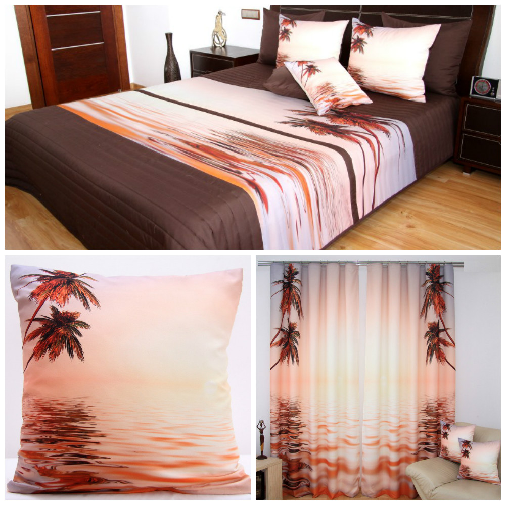 Łososiowe dekoracyjne zestawy do sypialni z palmami