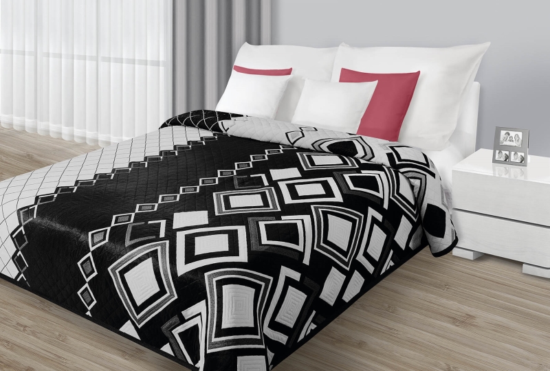 Dwustronne narzuty na łóżko w kolorze czarnym w szare wzory